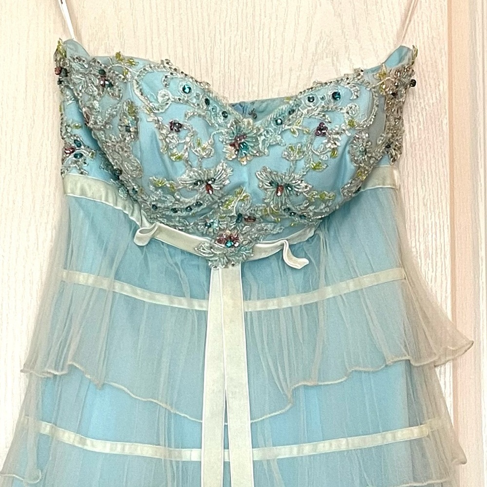 Alyce Paris Light Blue Tiered Tulle Ruffle Prom Dress Sz 2 Regencycore Fairycore - Picture 4 of 16